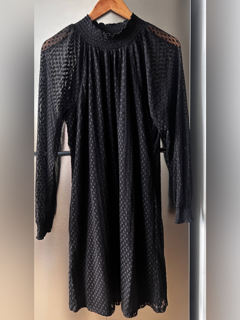 Nina Leonard L Black Lace Dress Sheer Sleeve High Neck Romantic Gothic